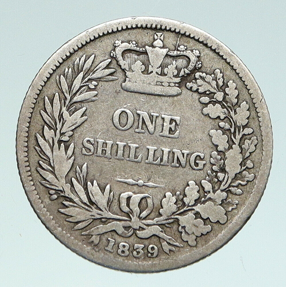 1839 UK Great Britain United Kingdom QUEEN VICTORIA Shilling Silver Coin i91013