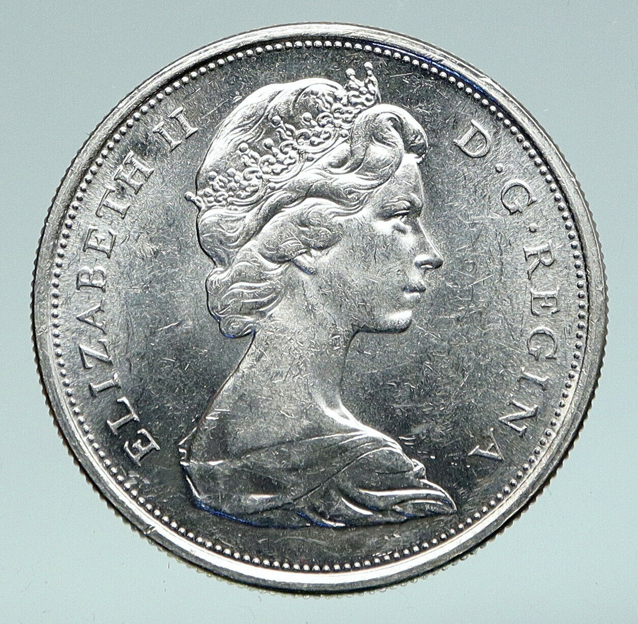 int1965 CANADA Queen Elizabeth II Arms Crown Vintage SILVER 50 Cents Coin i91012