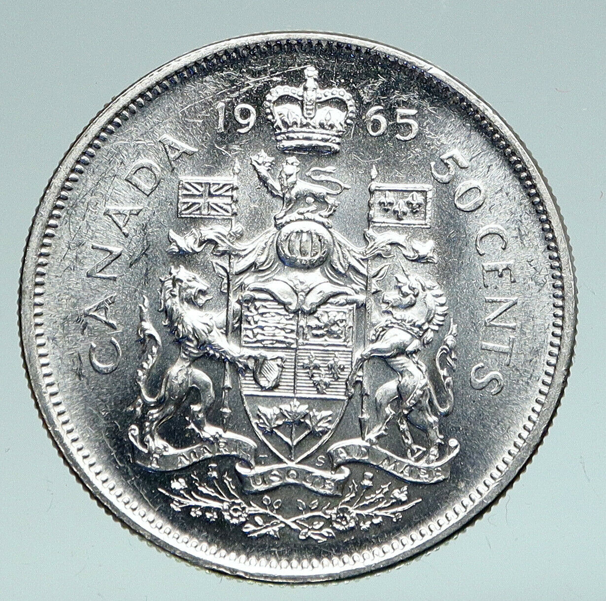 int1965 CANADA Queen Elizabeth II Arms Crown Vintage SILVER 50 Cents Coin i91012