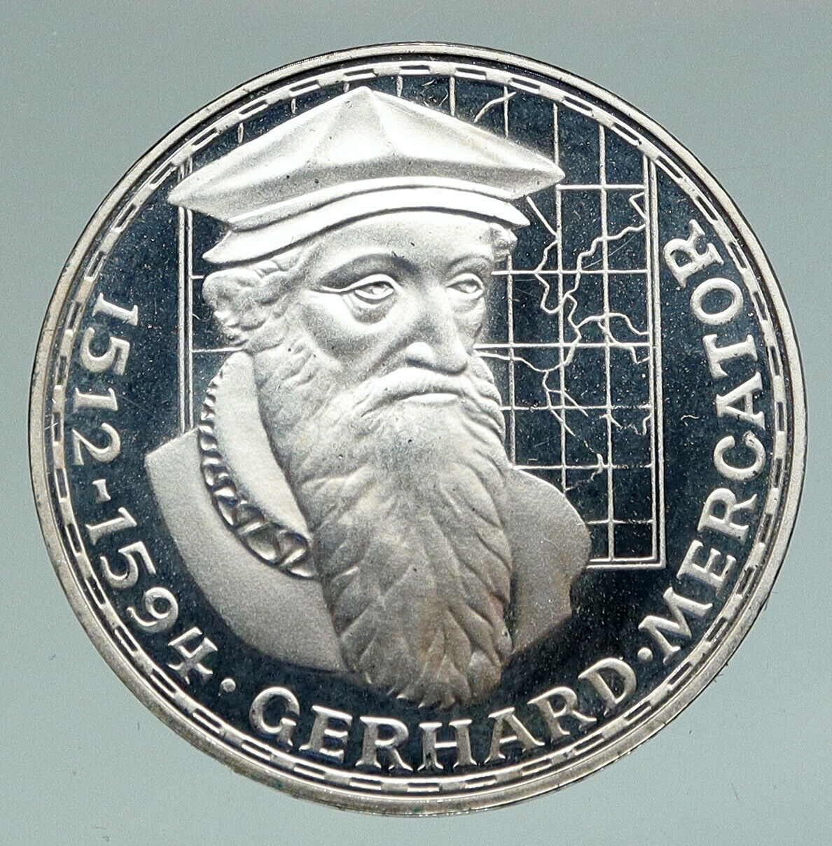 1969 F GERMANY GERARDUS MERCATOR Antique VINTAGE Proof Silver 5 Mark Coin i91171