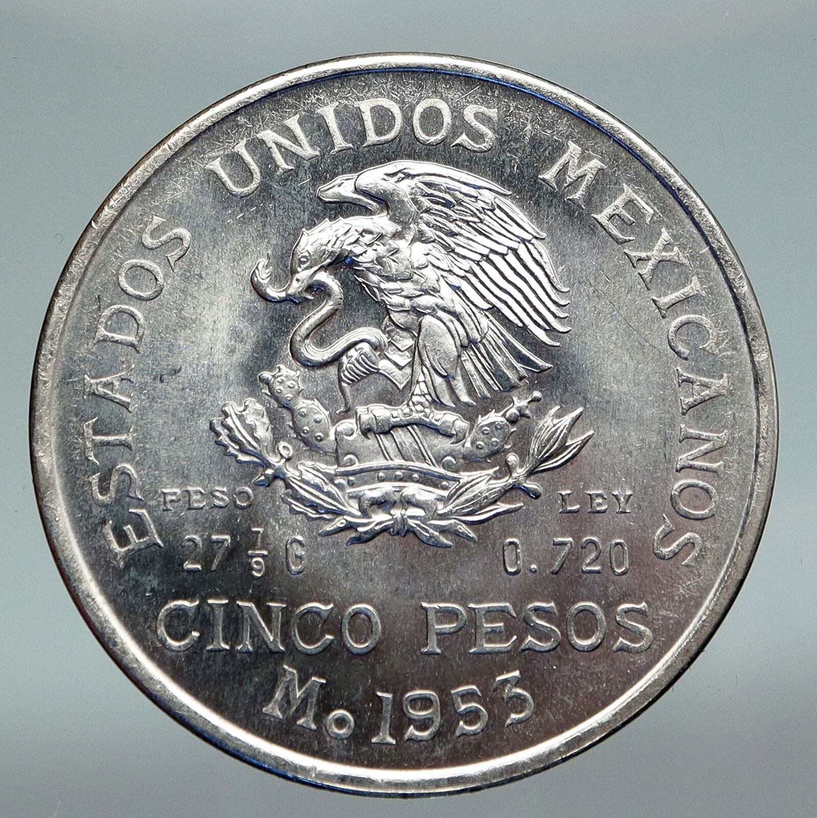 1953 MEXICO Mexican Independence War Hero HIDALGO Big Silver 5 Pesos Coin i91177