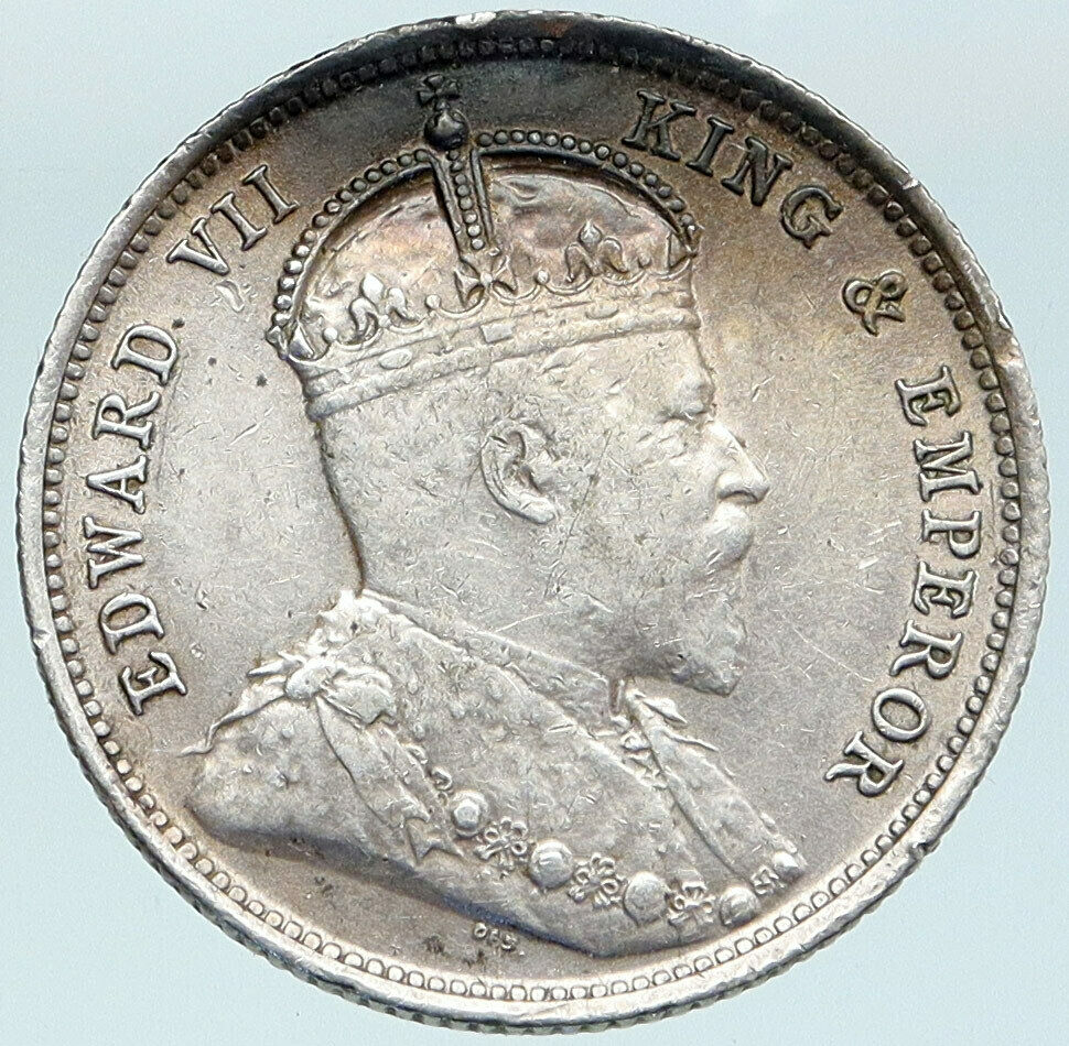 1903 CEYLON now SRI LANKA UK King Edward VII Genuine Silver 50 Cents Coin i88135