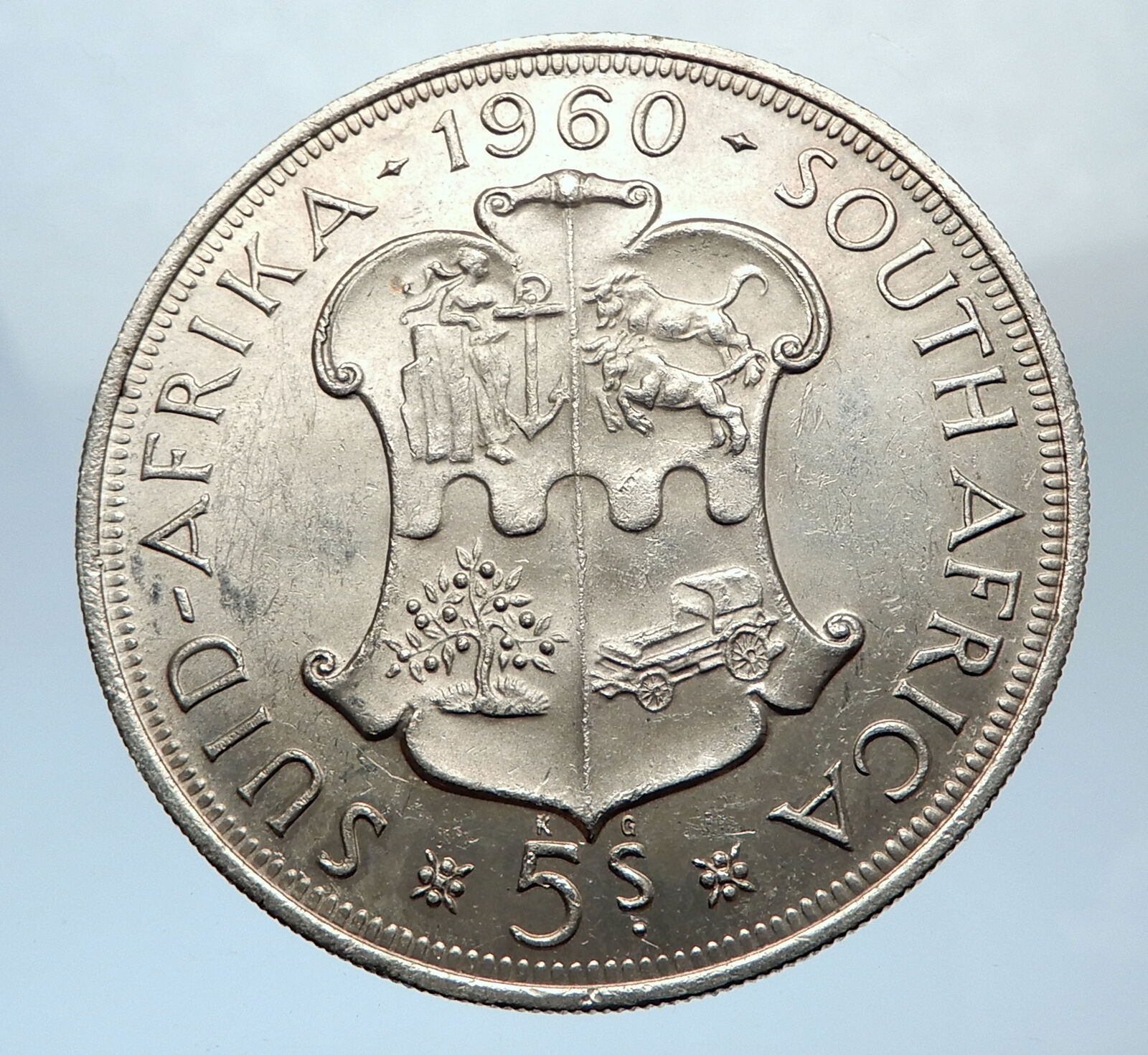 1960 SOUTH AFRICA Queen Elizabeth II Antique Silver 5 Shillings Coin i73789