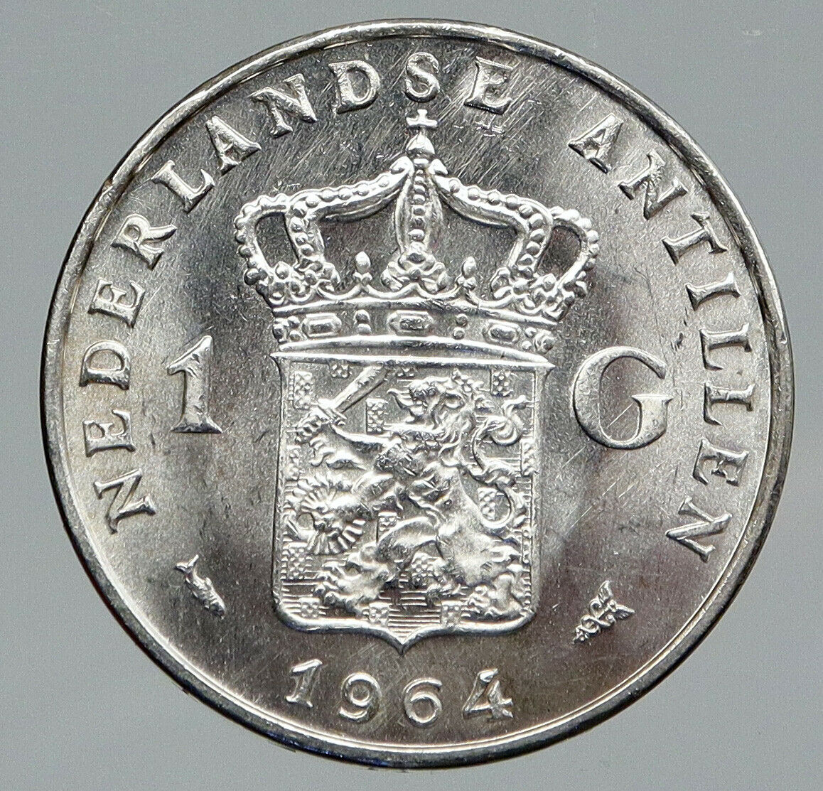 1964 NETHERLANDS ANTILLES Queen JULIANA Vintage SILVER OLD Gulden Coin i91674