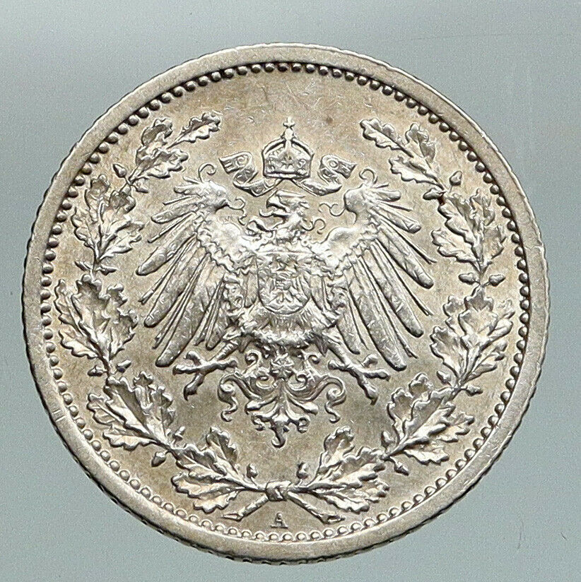 1914 A WILHELM II of GERMANY 1/2 Mark Antique German Silver Coin Eagle i91634