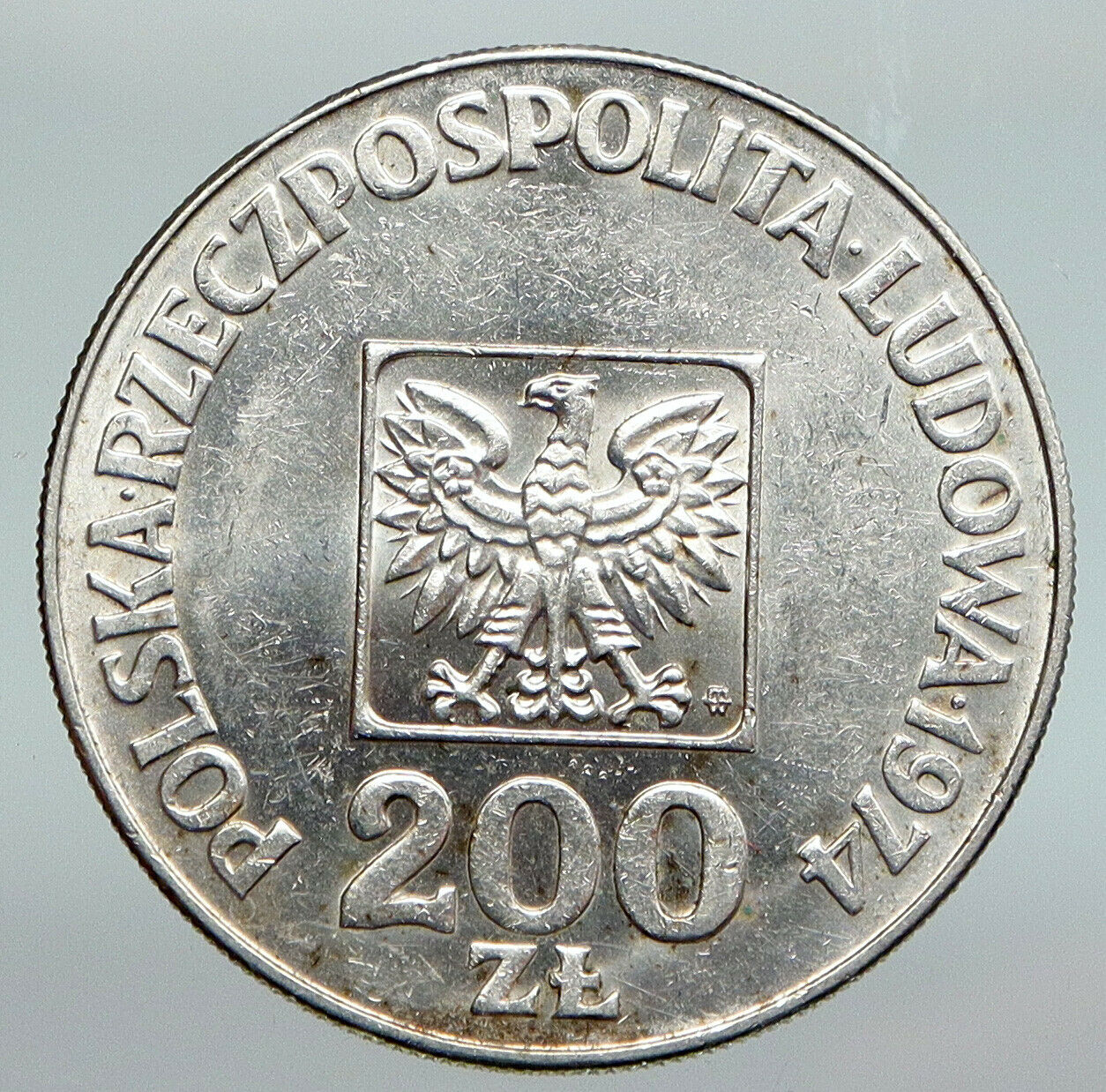 1974 Poland ANNIVERSARY Polish Peoples Republic Genuine Silver 200 Z Coin i91630