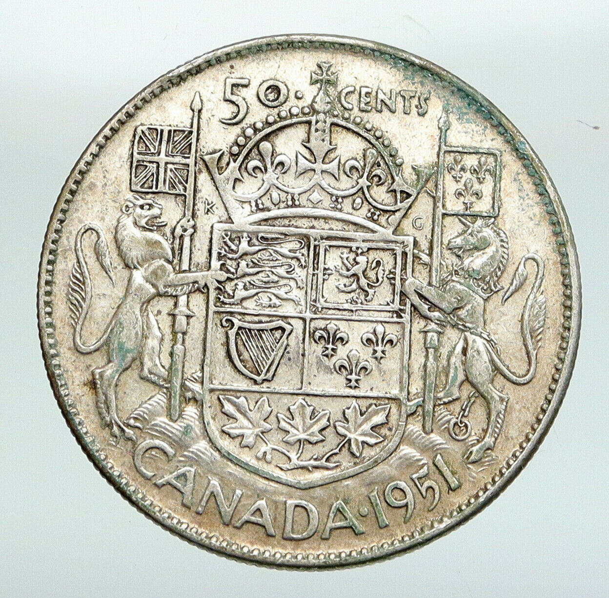 1951 CANADA UK King GEORGE VI Lions Crown Large Old SILVER 50 Cents Coin i91628