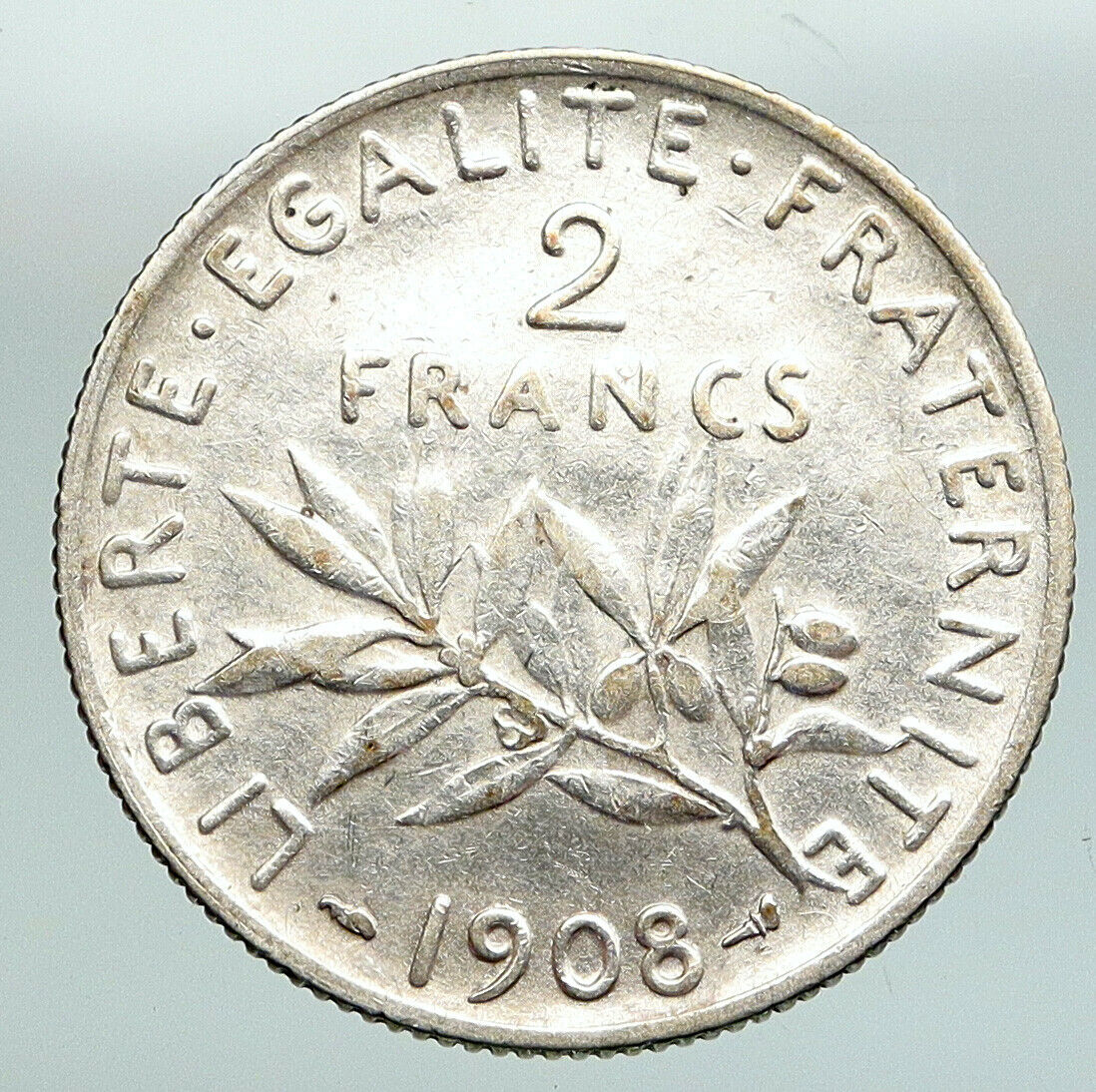 1908 FRANCE Antique Silver 2 Francs French Coin w La Semeuse Sower Woman i91637