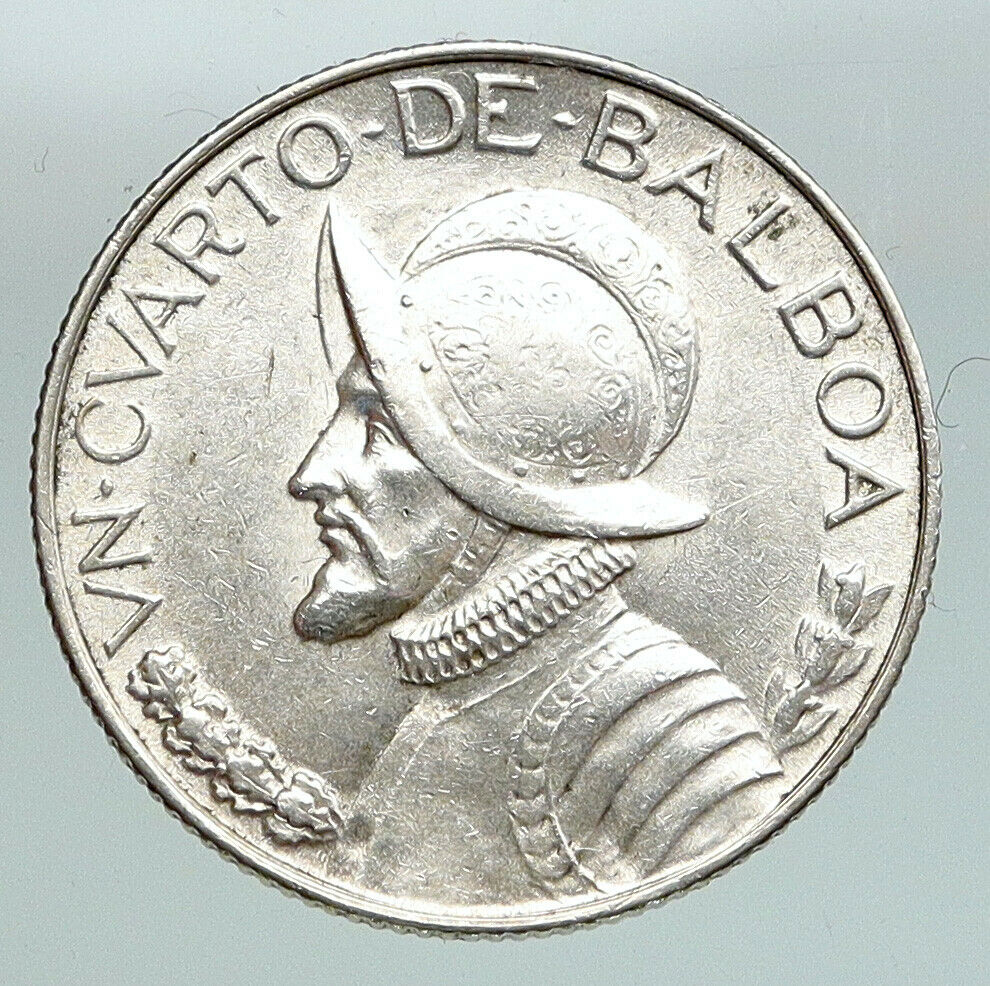 1947 PANAMA Antique VINTAGE Spanish CONQUISTADOR Silver 1/4 Balboa Coin i91651