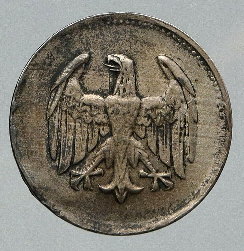 1924 A GERMANY Weimar Republic EAGLE Vintage ANTIQUE Silver Old Mark Coin i91810