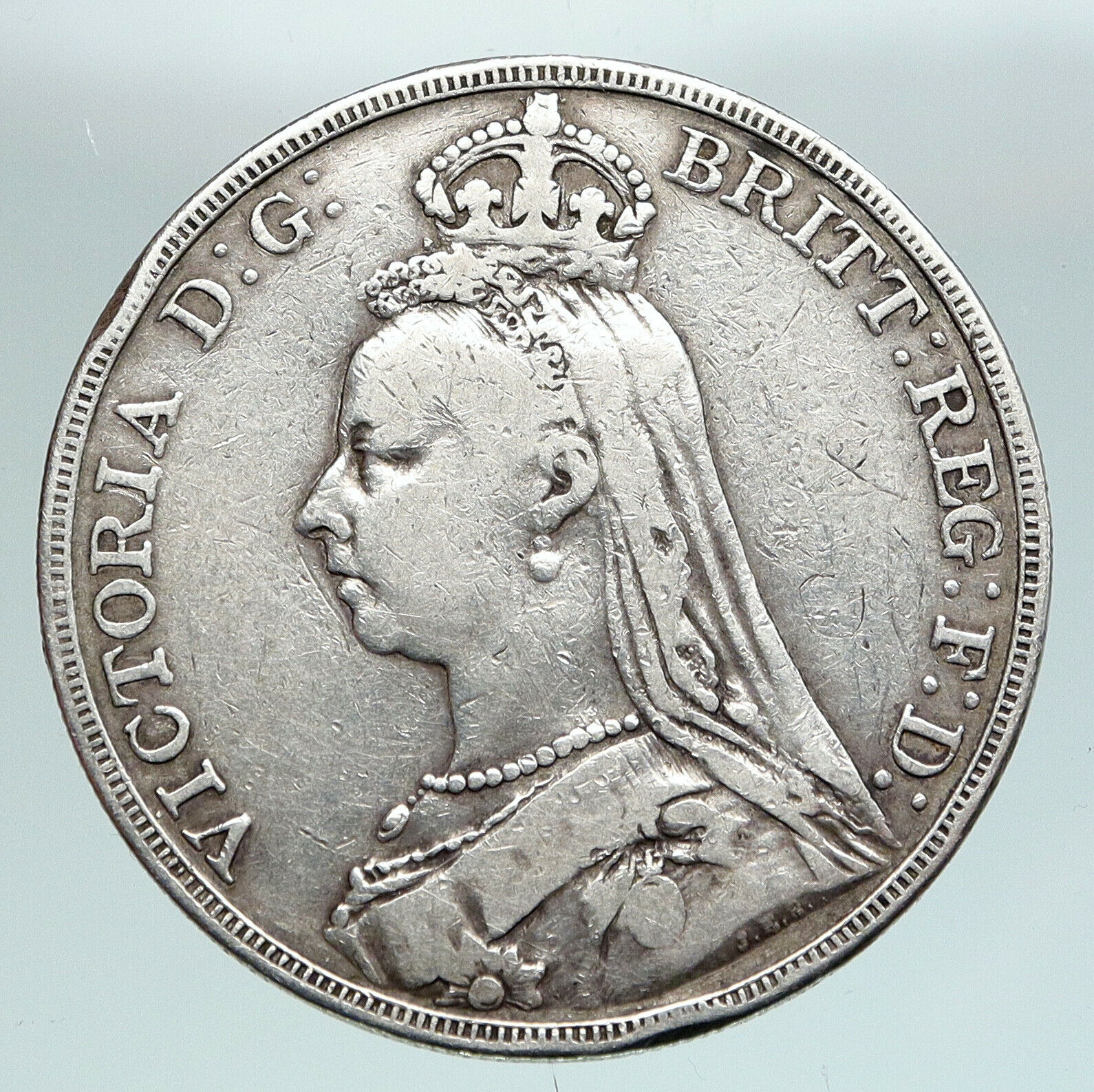 1892 GREAT BRITAIN UK Queen Victoria SAINT GEORGE Horse Silver Crown Coin i90940