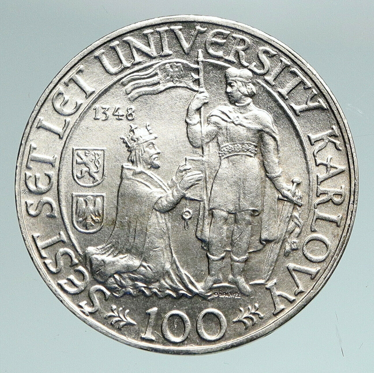 1948 CZECH REPUBLIC Czechoslovakia Charles University Silver 100 Kor Coin i90974