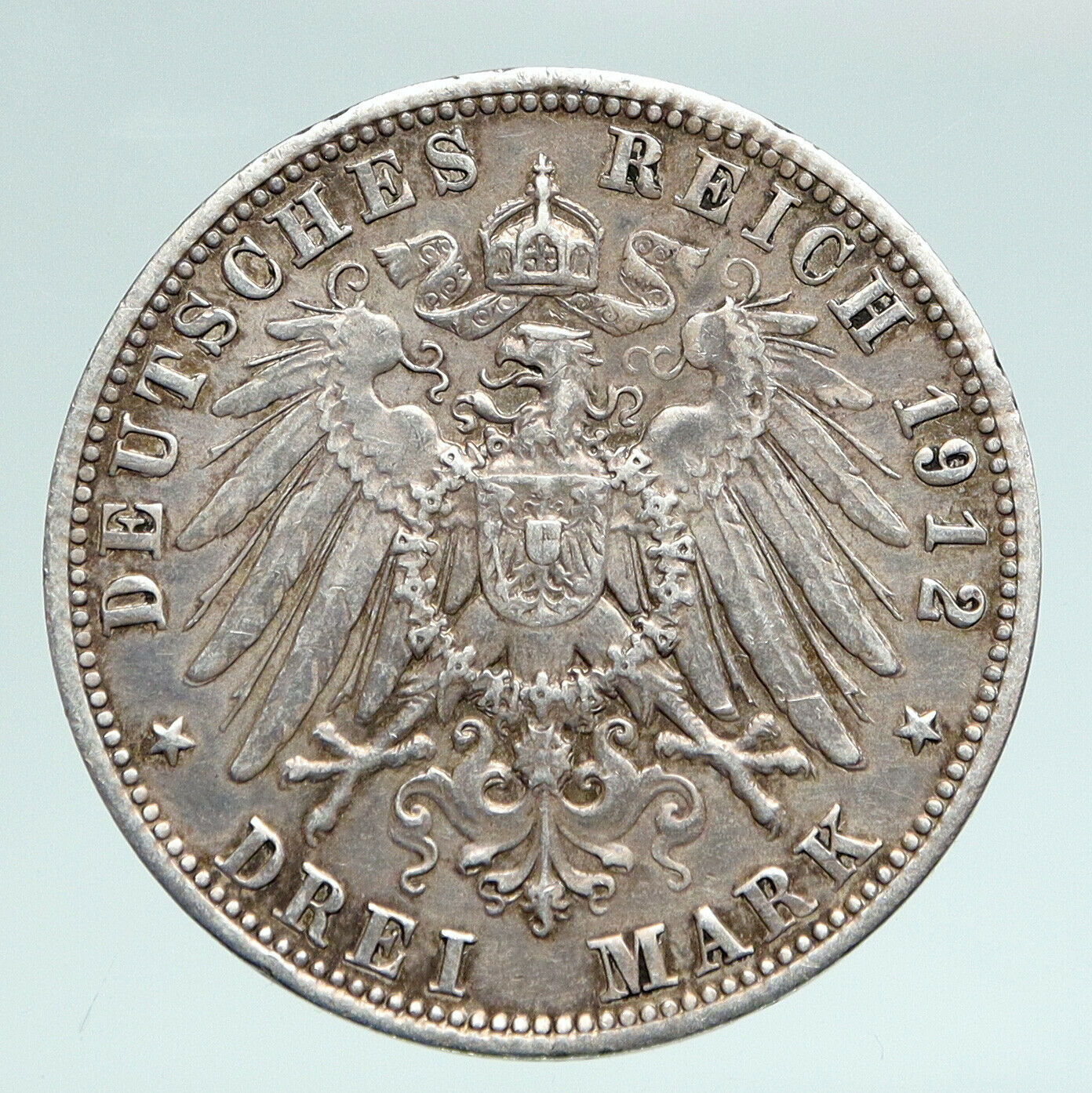 1912 D GERMANY German States BAVARIA King OTTO Silver 3 Mark Coin w EAGLE i90889