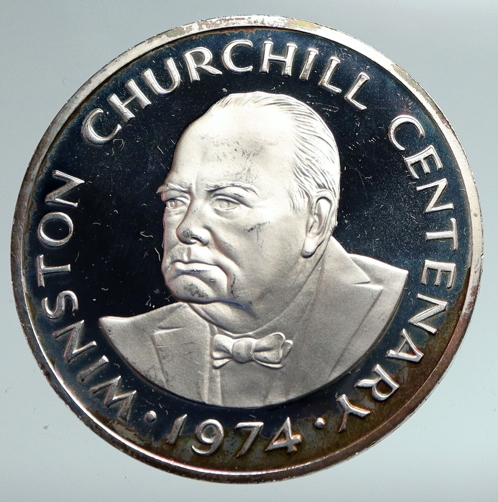 1974 TURKS & CAICOS UK WINSTON CHURCHILL Old Proof Silver 20 Crown Coin i90945