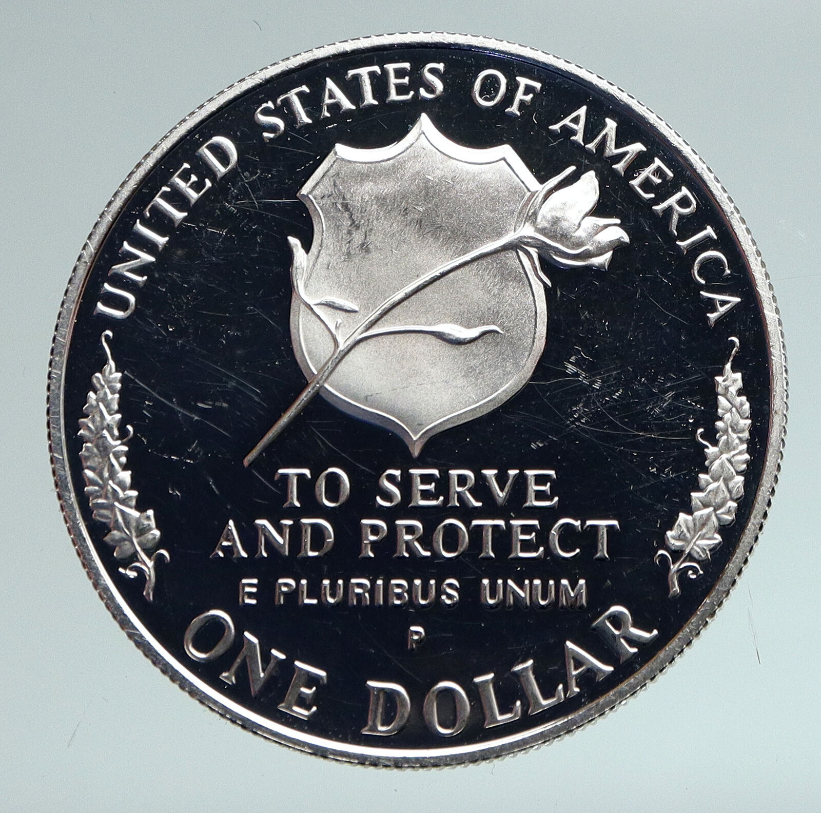 1997 USA United States HONOR LAW ENFORCEMENT Protect Proof Silver $ Coin i90948