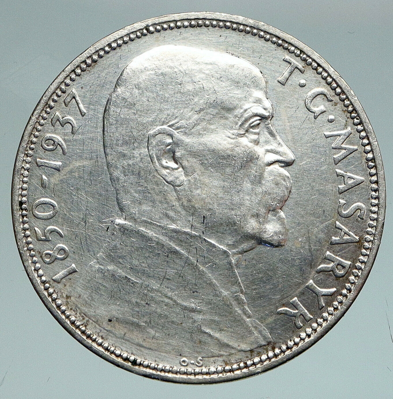 1937 CZECHOSLOVAKIA President Masaryk VINTAGE OLD Silver 20 Korun Coin i90898