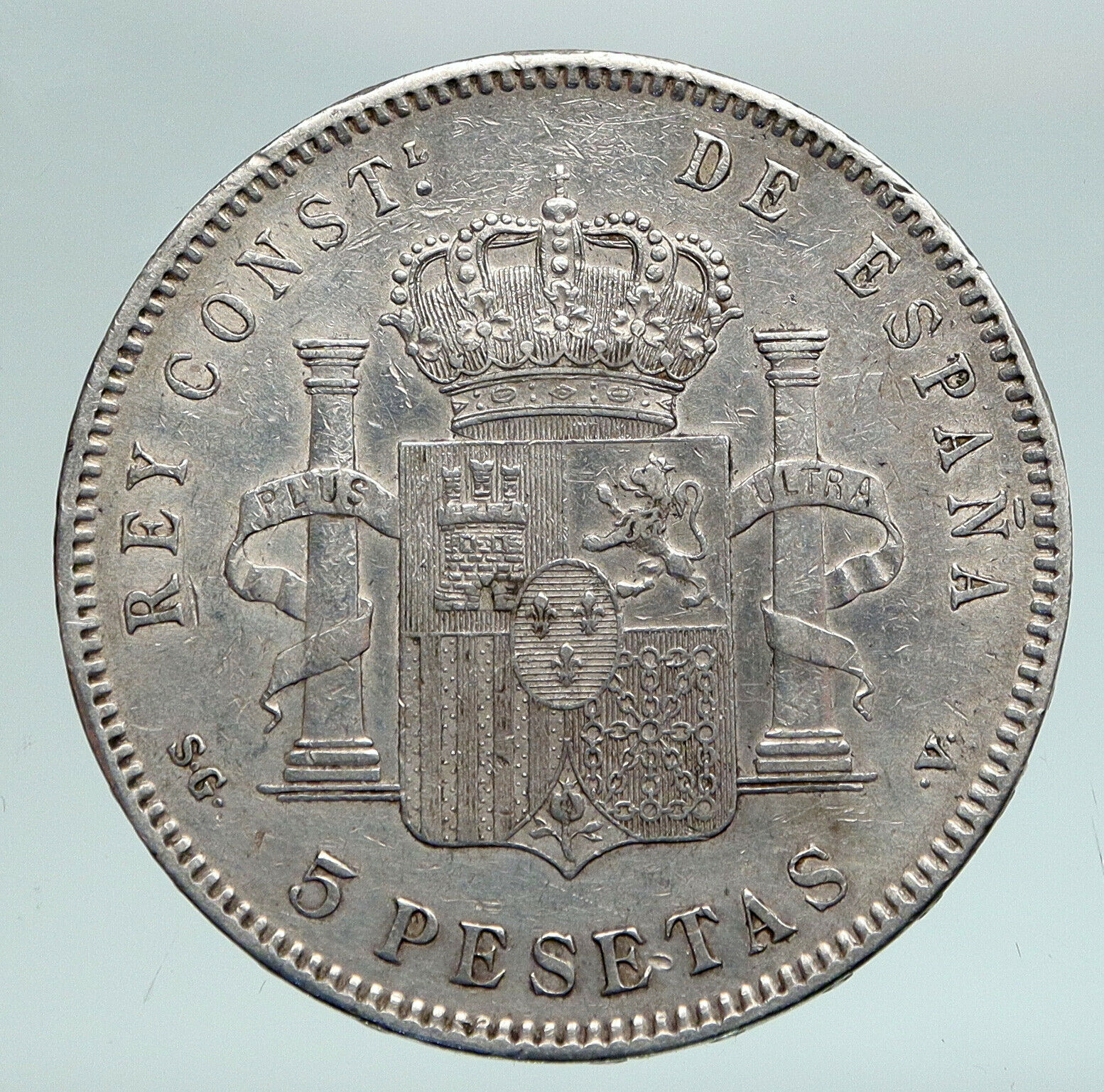 1898 SPAIN Spanish King ALFONSO XIII Old Antique Silver 5 Pesetas Coin i90897