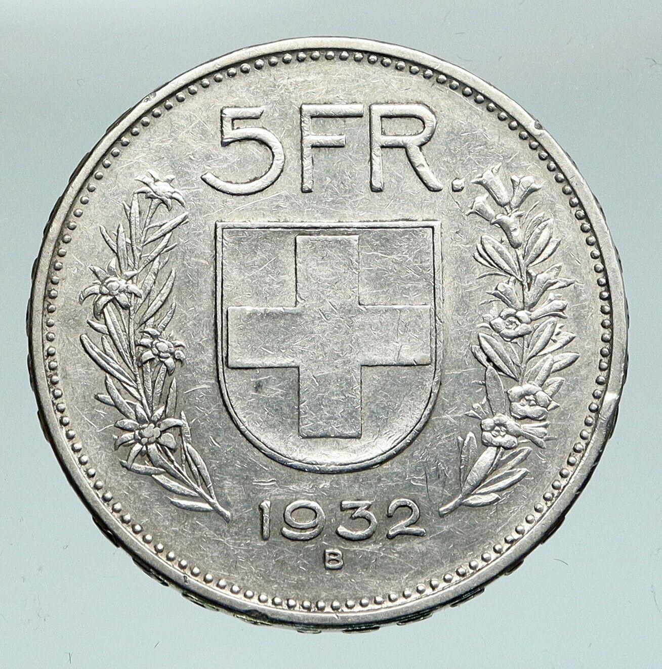 1932 B Switzerland Founding HERO WILLIAM TELL 5 Francs Silver Swiss Coin i91568