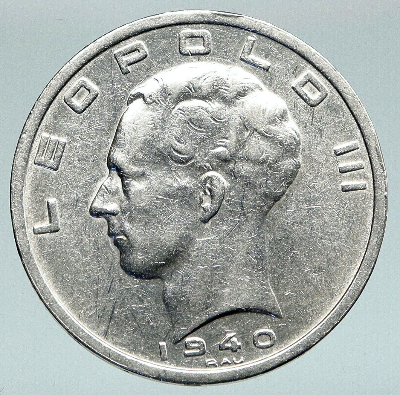 1940 BELGIUM King Leopold III 9 Shields VINTAGE OLD Silver 50 Francs Coin i91566