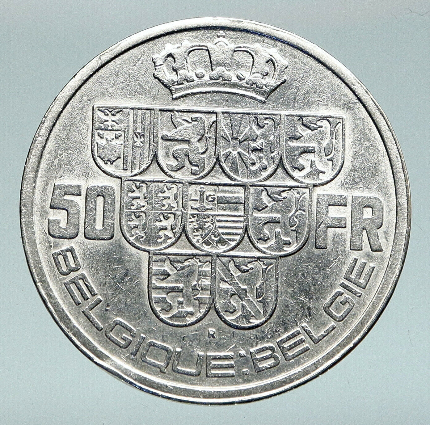 1940 BELGIUM King Leopold III 9 Shields VINTAGE OLD Silver 50 Francs Coin i91566