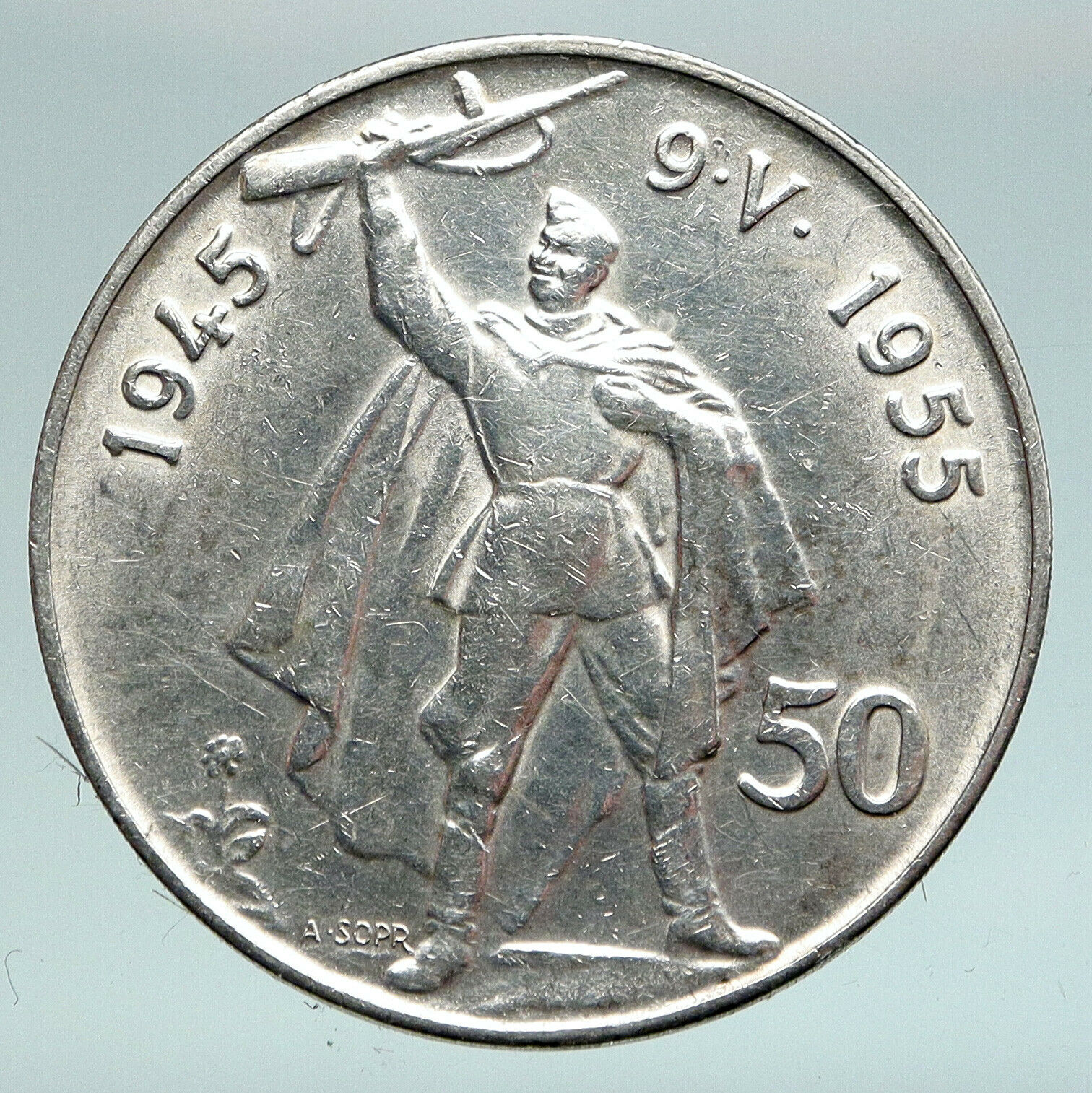 1955 Czechoslovakia Czech Republic SILVER Coin LIBERATION from GERMANY i90876