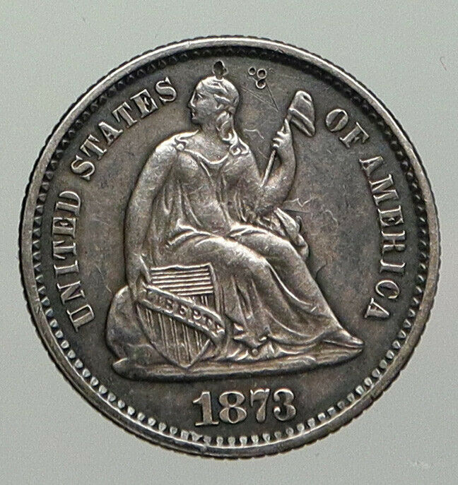 1872 UNITED STATES US Silver SEATED LIBERTY Antique Silver Half Dime Coin i93032