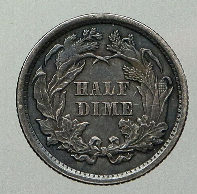 1872 UNITED STATES US Silver SEATED LIBERTY Antique Silver Half Dime Coin i93032