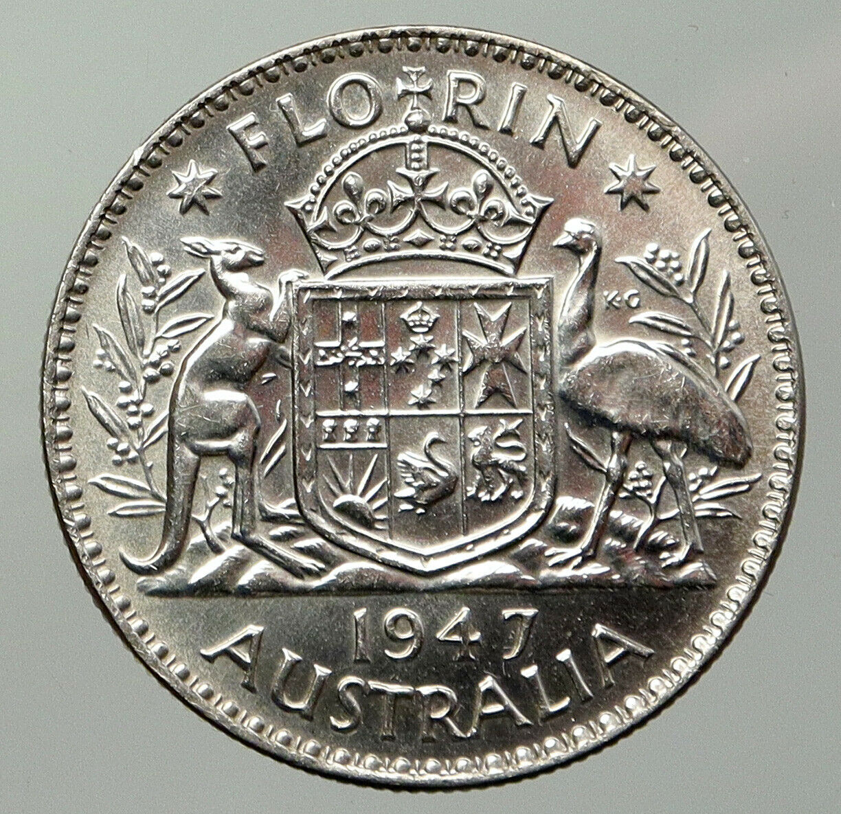 1947 AUSTRALIA UK King George VI Kangaroos Antique OLD Silver Florin Coin i93035