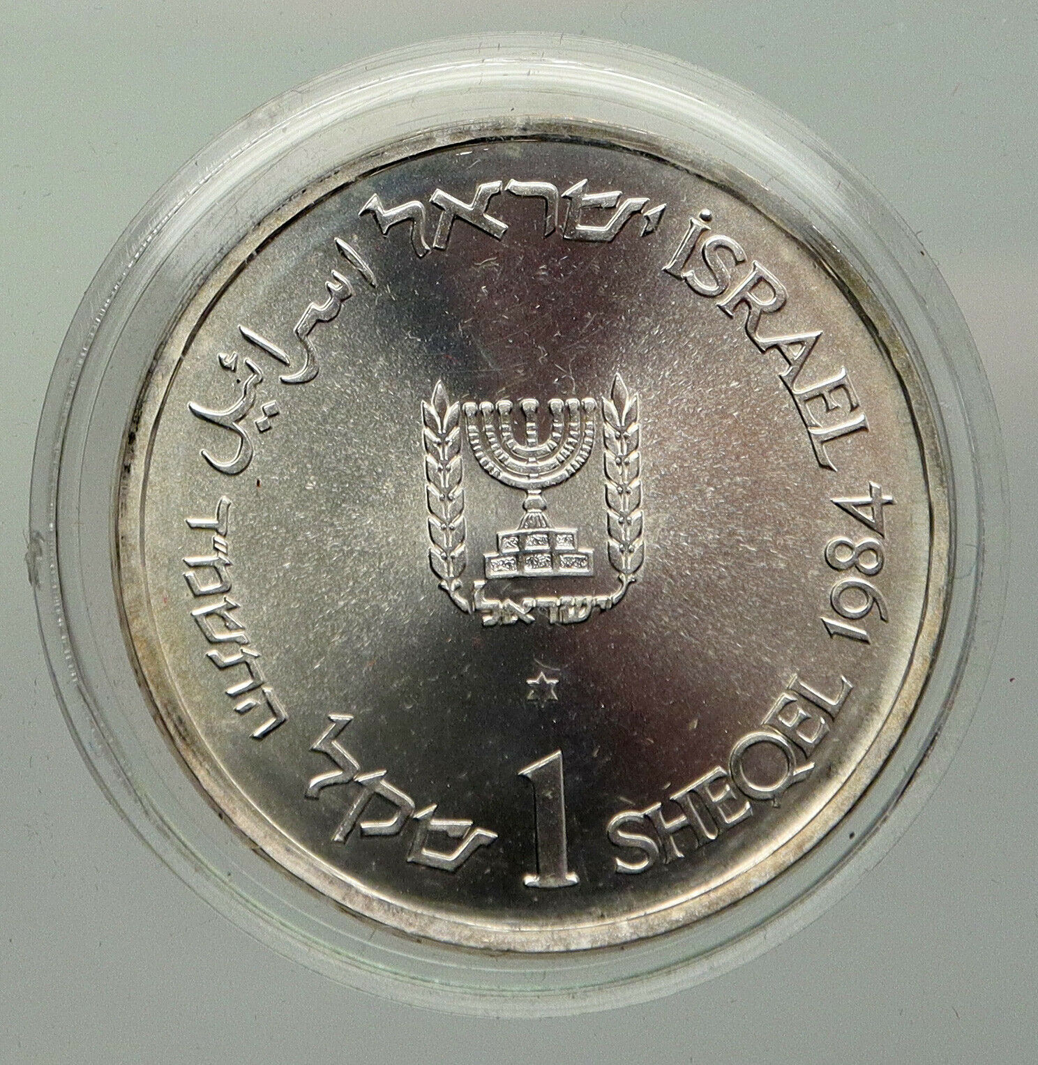 1984 ISRAEL Branches Roots Flora VINTAGE Old Menorah Silver Shekel Coin i93037