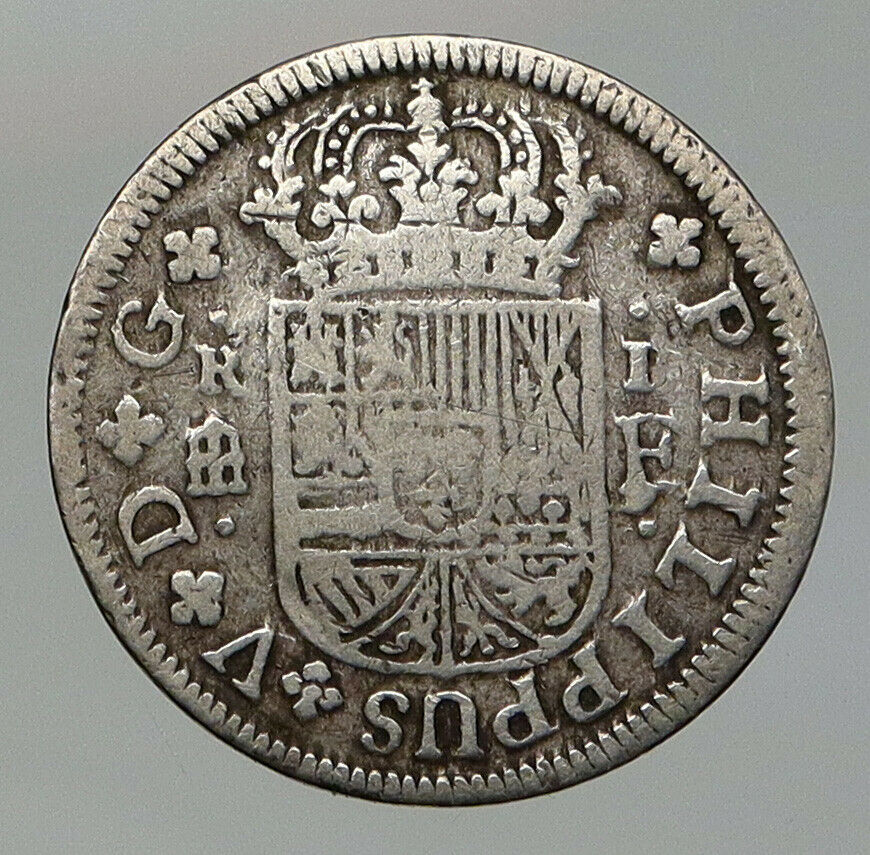 1721 F SPAIN Spanish King FELIPE V Philip Antique OLD Silver Real Coin i92795