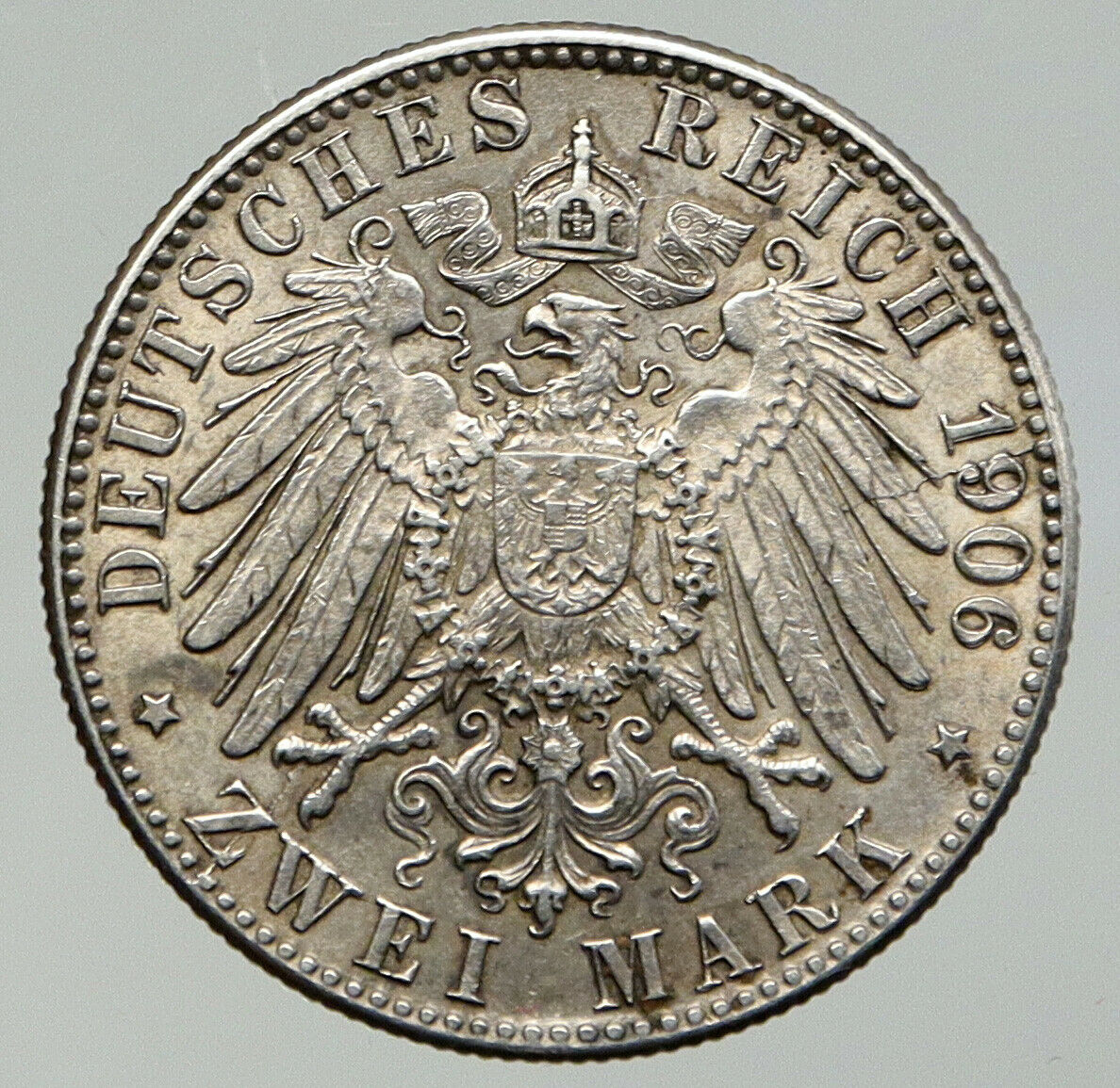 1906 J GERMANY German States HAMBURG w Lions Antique Silver 2 Mark Coin i92789