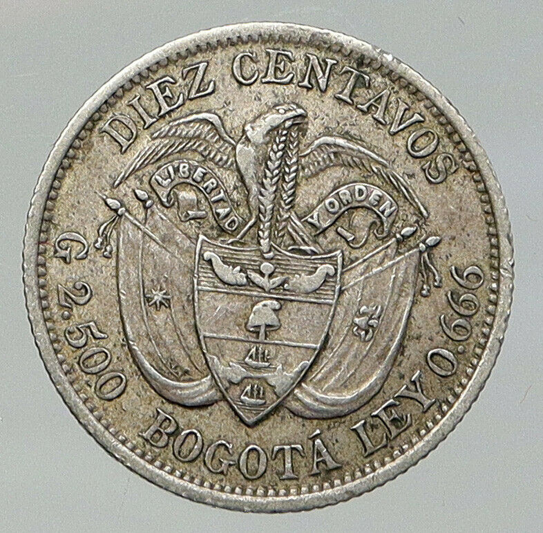 1897 COLUMBIA Liberty Shield ANTIQUE VINTAGE OLD Silver 10 Centavos Coin i92796