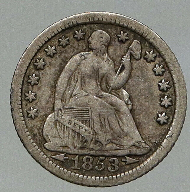 1853 O UNITED STATES US Silver SEATED LIBERTY OLD Silver Half Dime Coin i92792
