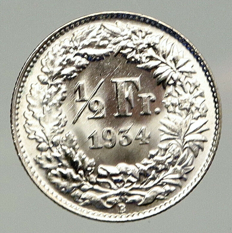 1934B SWITZERLAND HELVETIA Symbolizes SWISS Nation SILVER 1/2 Francs Coin i92877