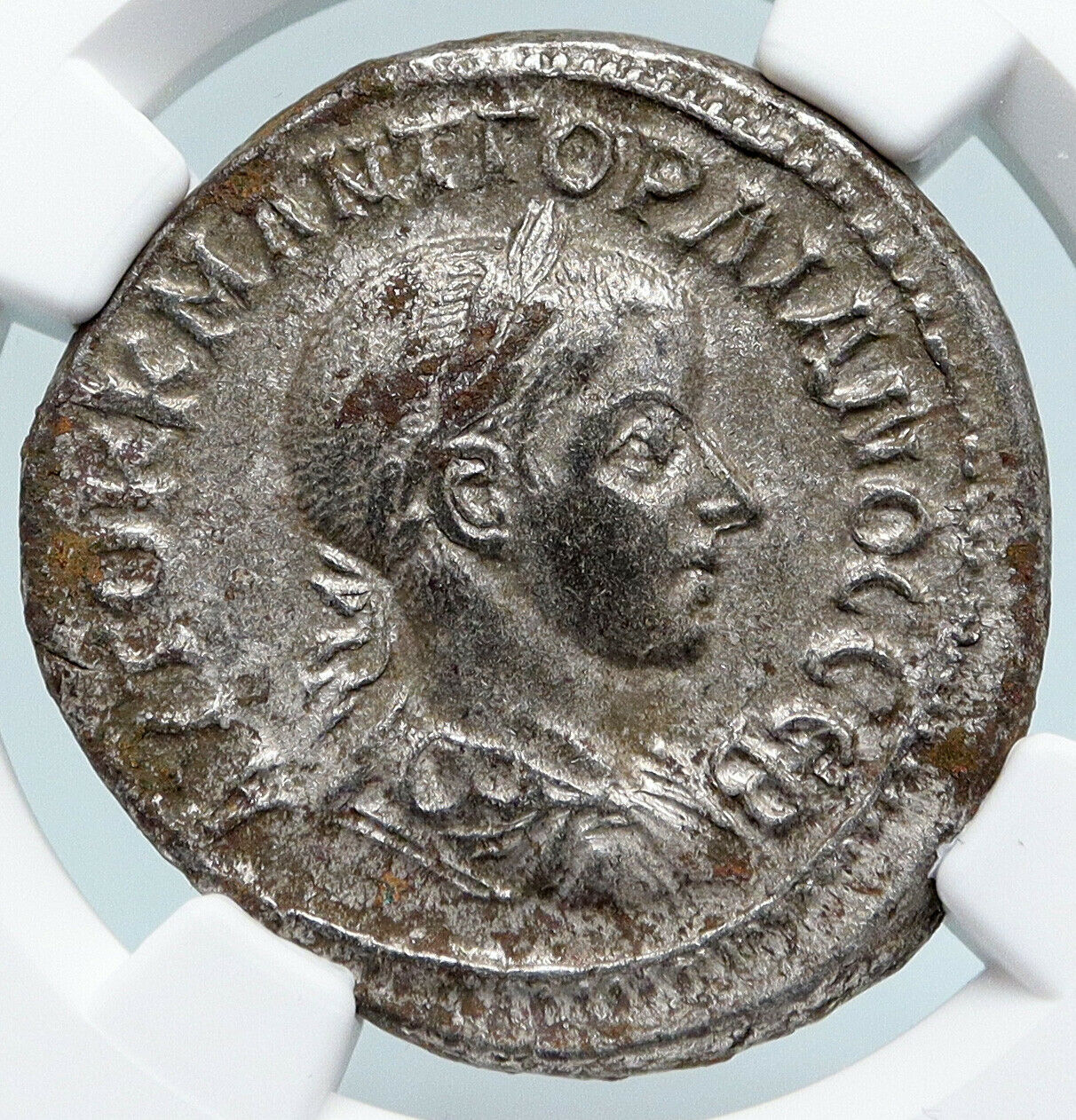 GORDIAN III Authentic Ancient 238AD Silver Roman Coin EAGLE & WREATH NGC i89476