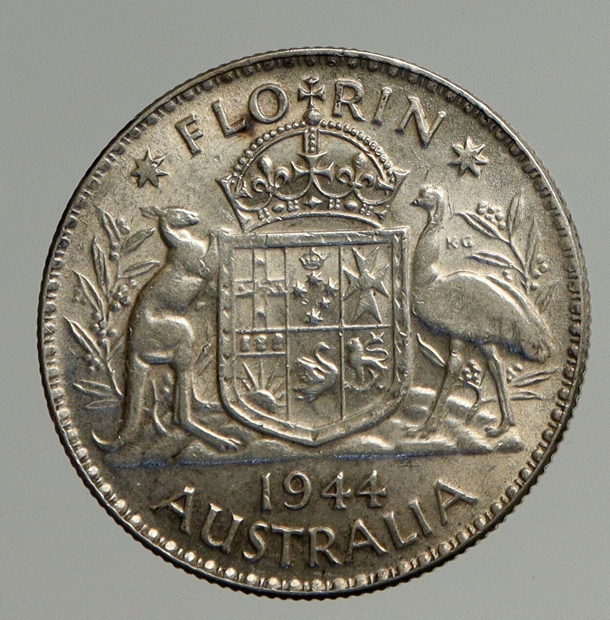 1944 AUSTRALIA King George VI Kangaroos VINTAGE Large Silver Florin Coin i93825