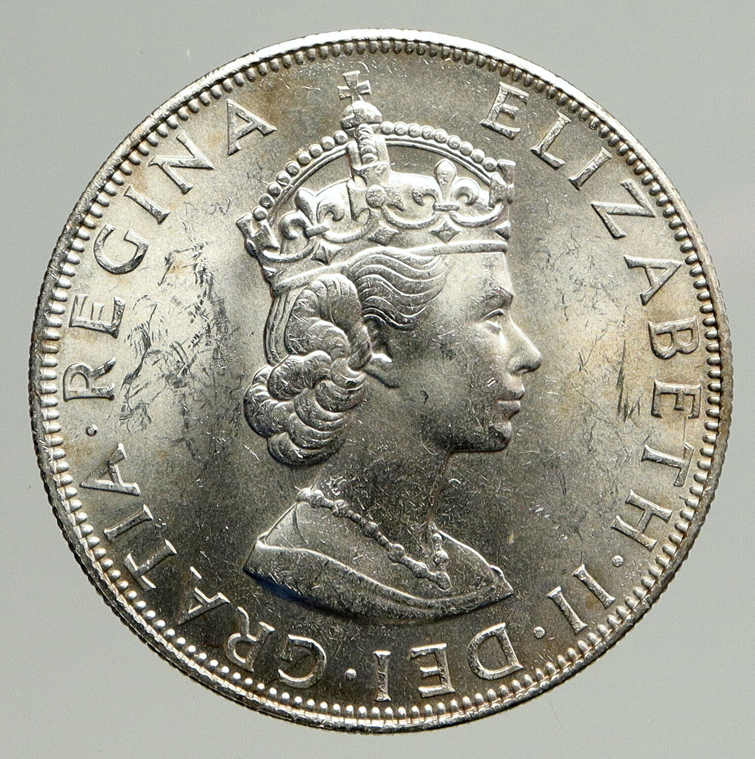 1964 BERMUDA British Colony LARGE Elizabeth II VINTAGE Silver Crown Coin i93786