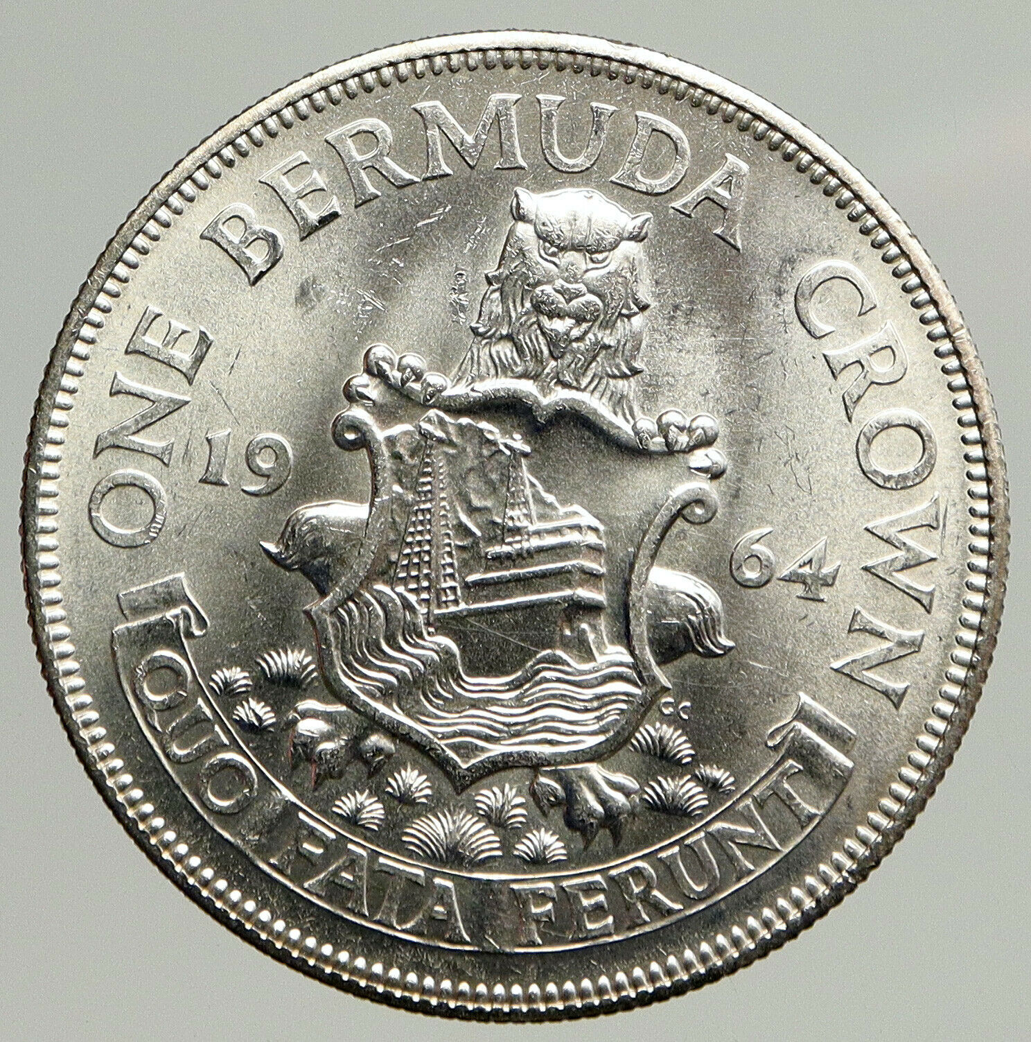 1964 BERMUDA British Colony LARGE Elizabeth II VINTAGE Silver Crown Coin i93786