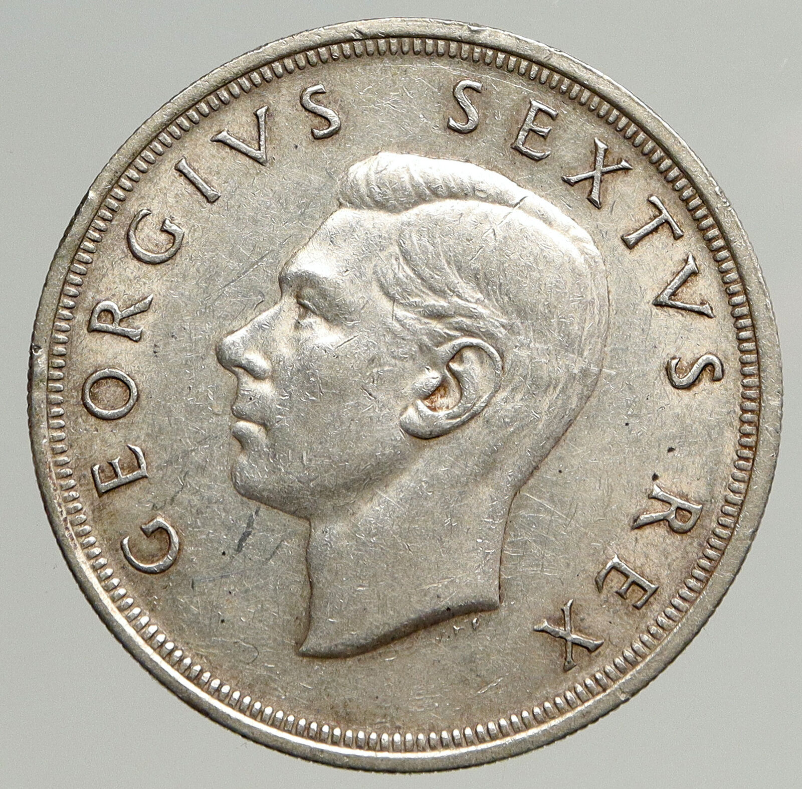 1949 SOUTH AFRICA George VI SPRINGBOK Deer Silver 5 Shillings LARGE Coin i93789