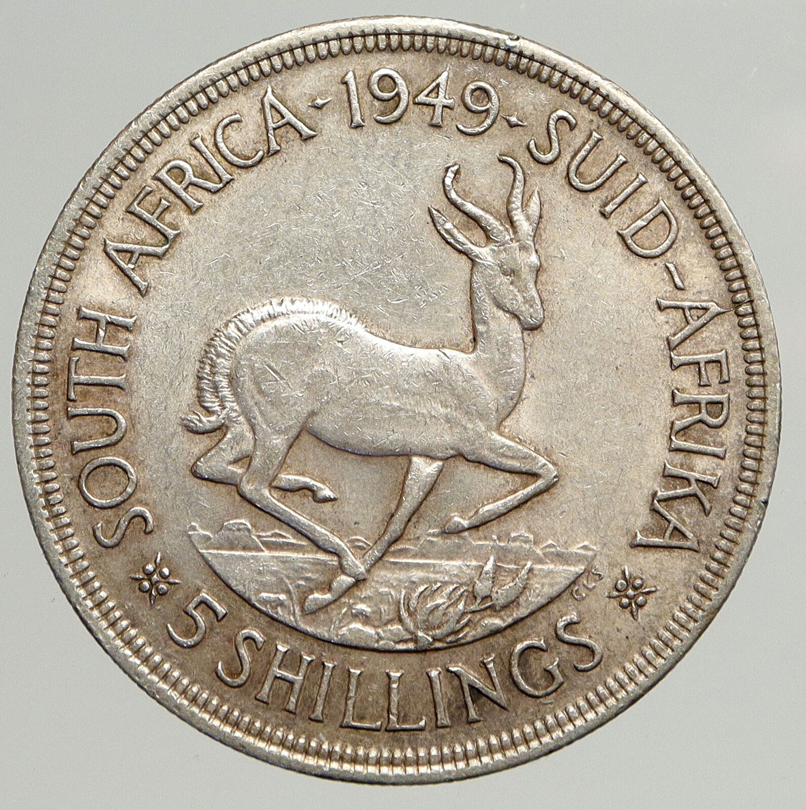 1949 SOUTH AFRICA George VI SPRINGBOK Deer Silver 5 Shillings LARGE Coin i93789