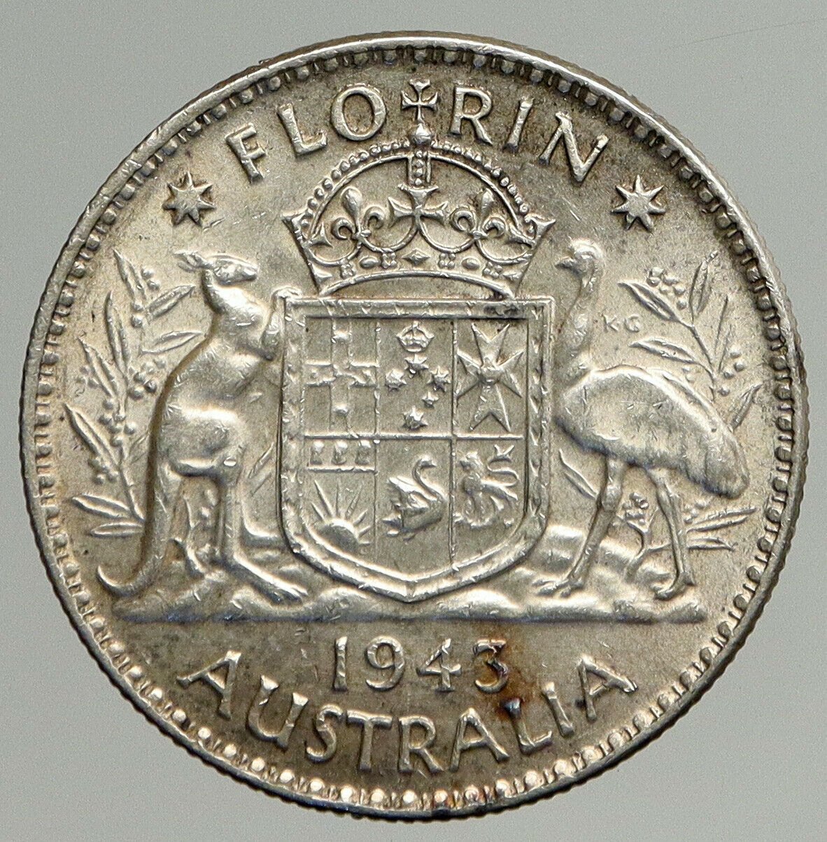 1943M AUSTRALIA Large King George VI Kangaroos VINTAGE Silver Florin Coin i93830