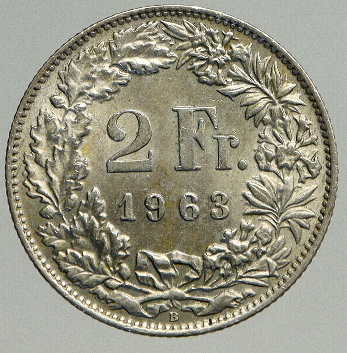 1963B SWITZERLAND - SILVER 2 Francs Coin HELVETIA Symbolizes SWISS Nation i93758