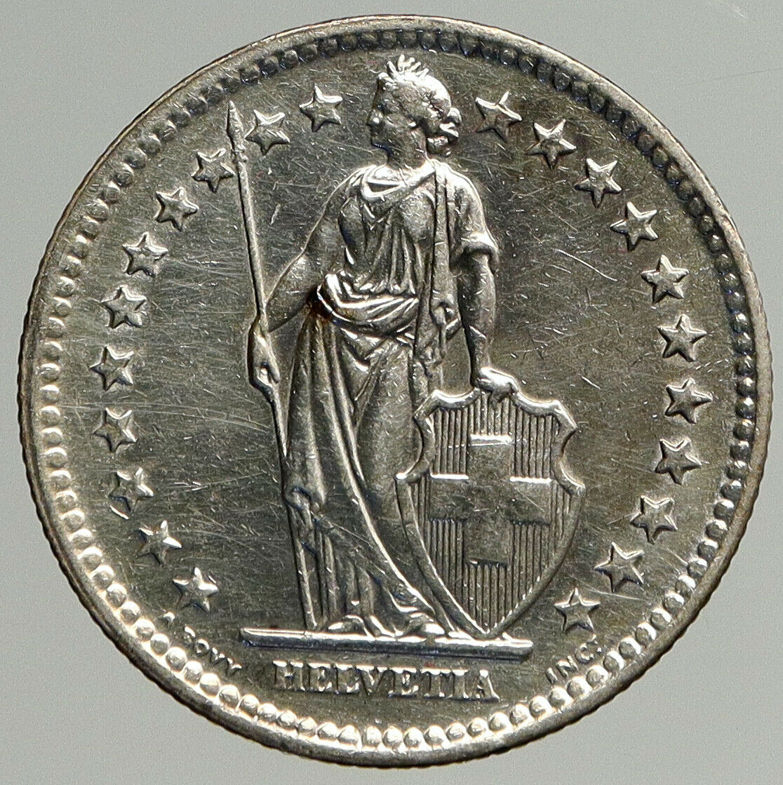 1944 SWITZERLAND - SILVER 2 Francs Coin HELVETIA Symbolizes SWISS Nation i93755