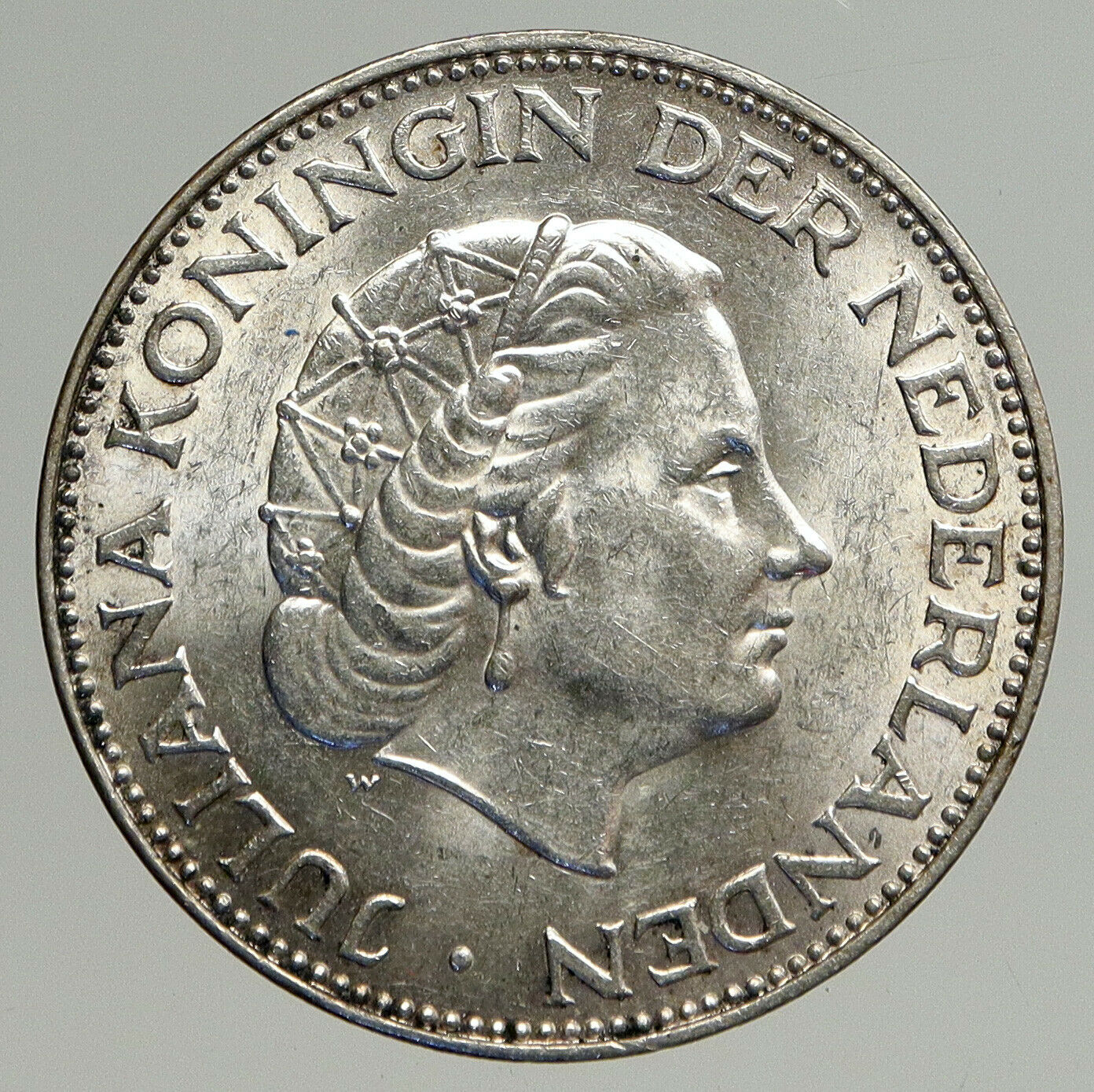 1960 Netherlands Kingdom Queen JULIANA Authentic Silver 2 1/2 Gulden Coin i93760