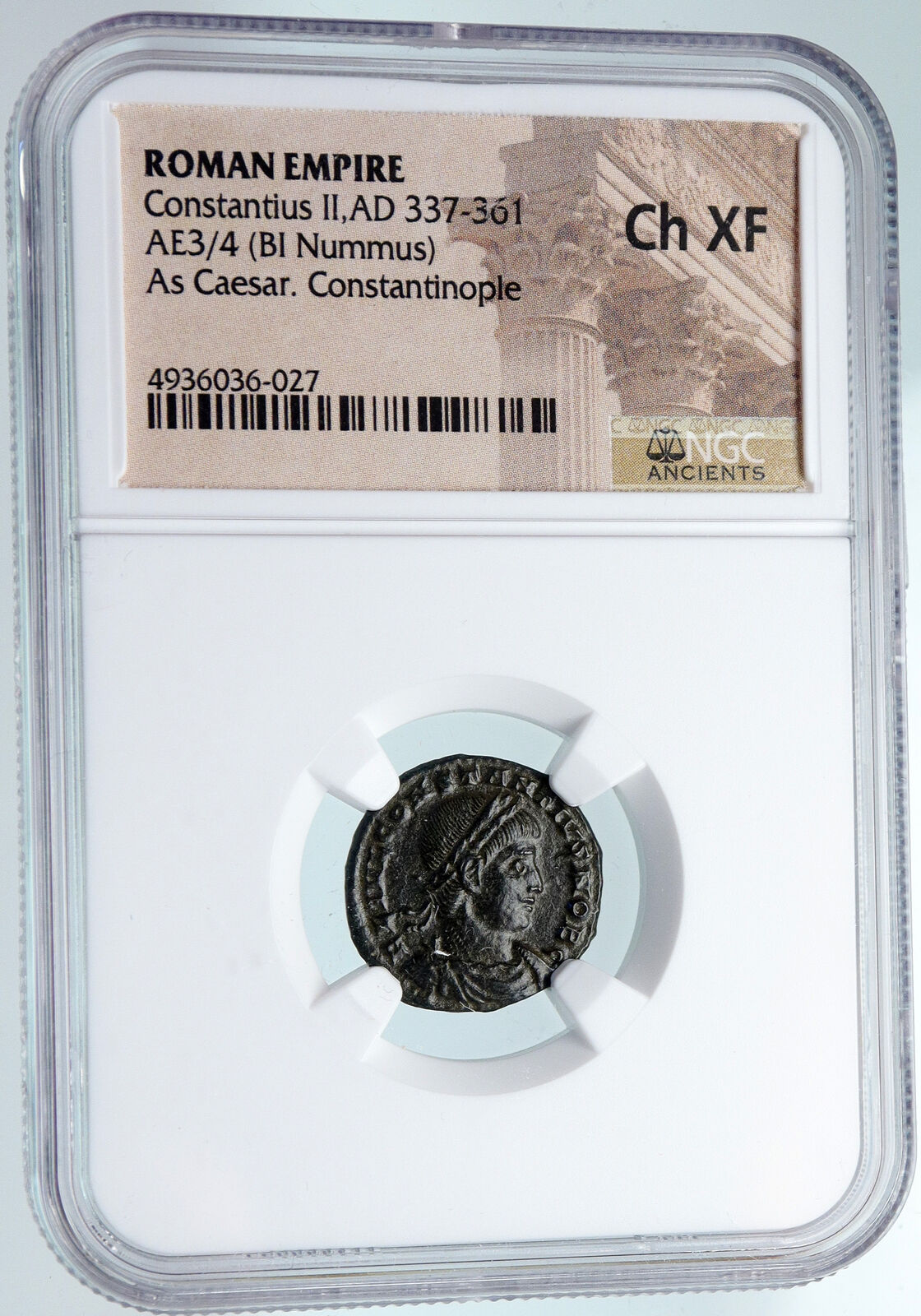 CONSTANTIUS II Authentic Ancient 330AD Genuine Roman Coin w SOLDIERS NGC i89690