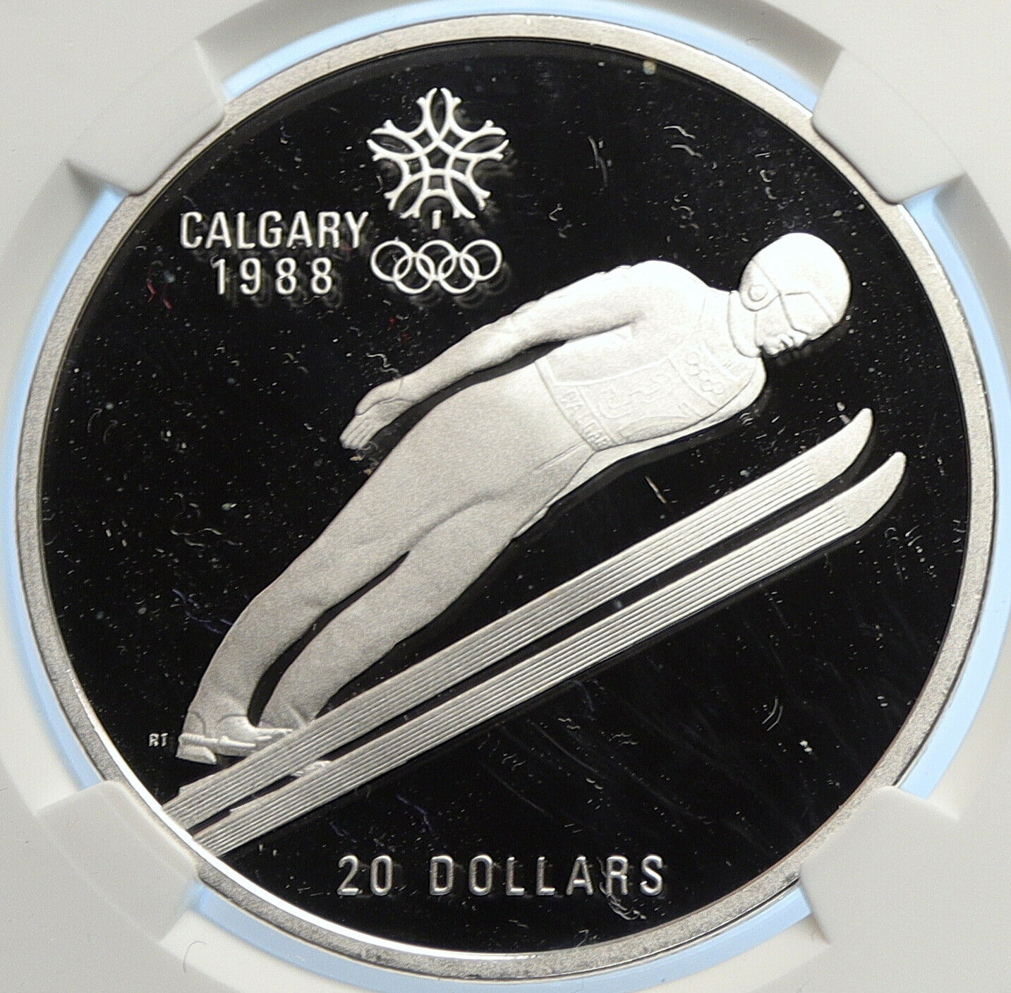 1987 CANADA 1988 CALGARY OLYMPICS Ski Jumping Proof Silver $20 Coin NGC i106645