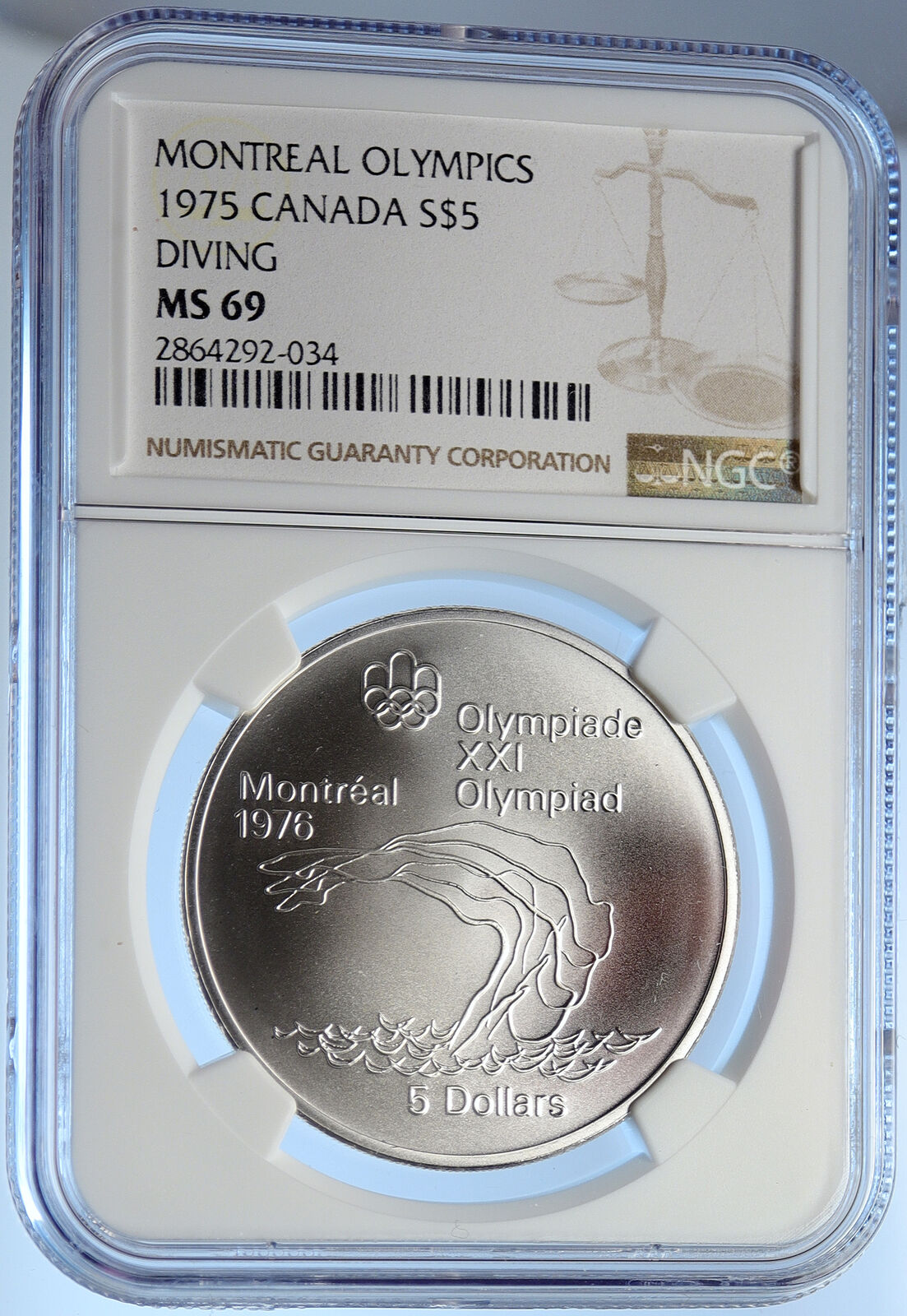 1975 CANADA Elizabeth II Olympics Montreal Diving BU Silver $5 Coin NGC i106658