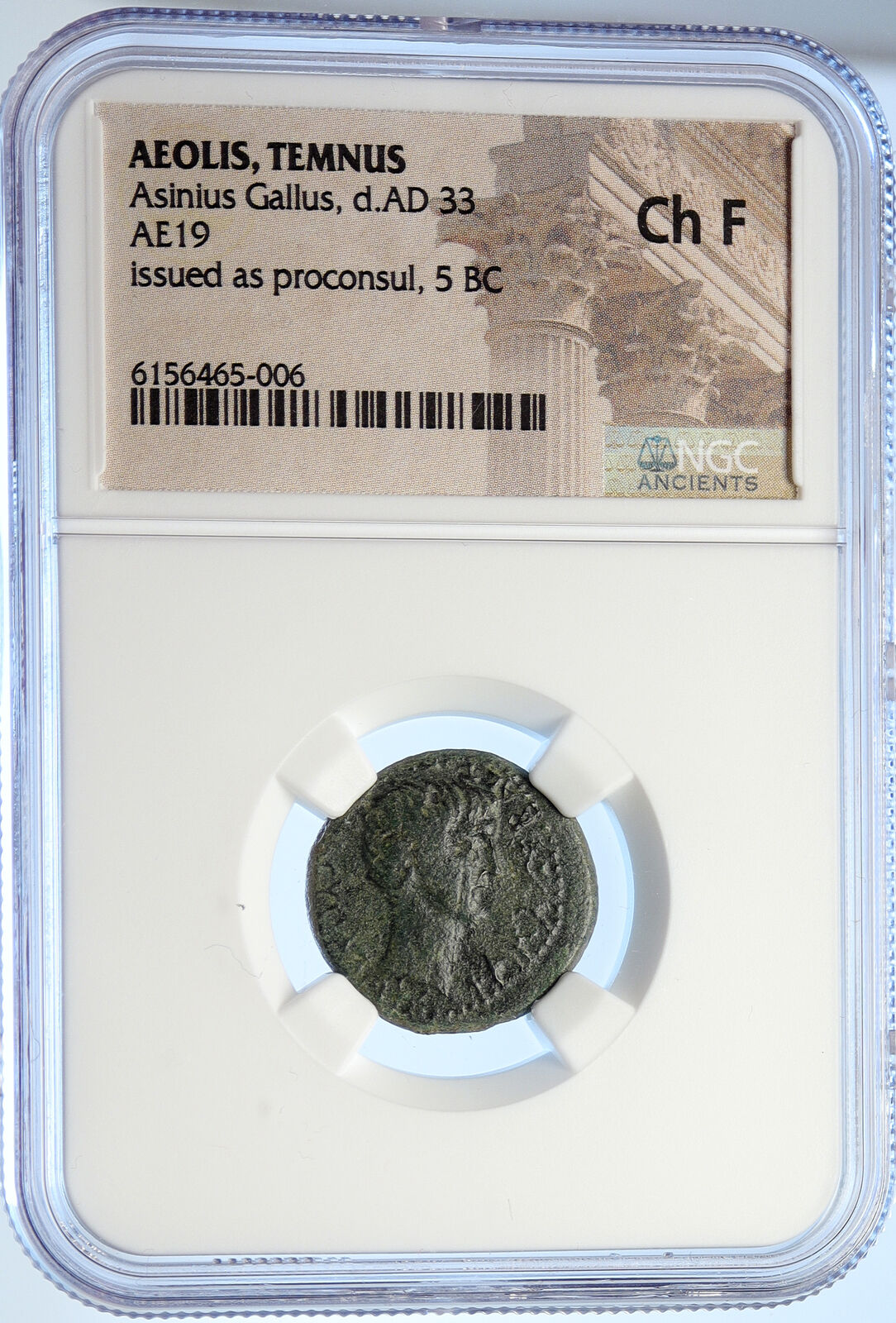 AUGUSTUS Proconsul Asinius Gallus ATHENA Antique Ancient Roman Coin NGC i106615