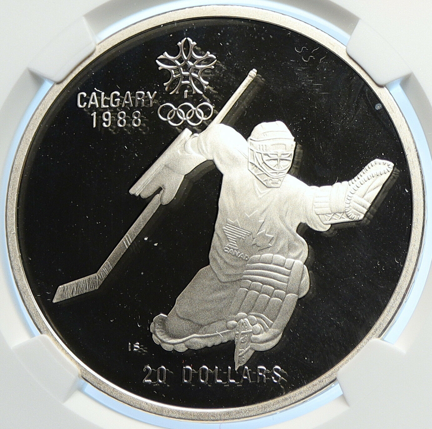 1986 CANADA for 1988 CALGARY OLYMPICS HOCKEY NGC Proof Silver $20 Coin i106653