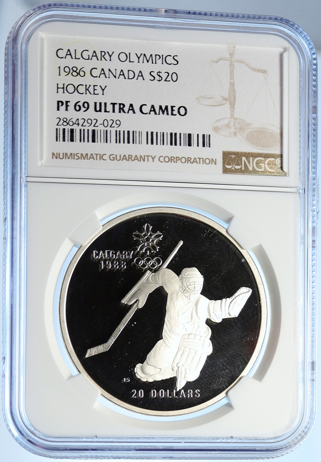 1986 CANADA for 1988 CALGARY OLYMPICS HOCKEY NGC Proof Silver $20 Coin i106653